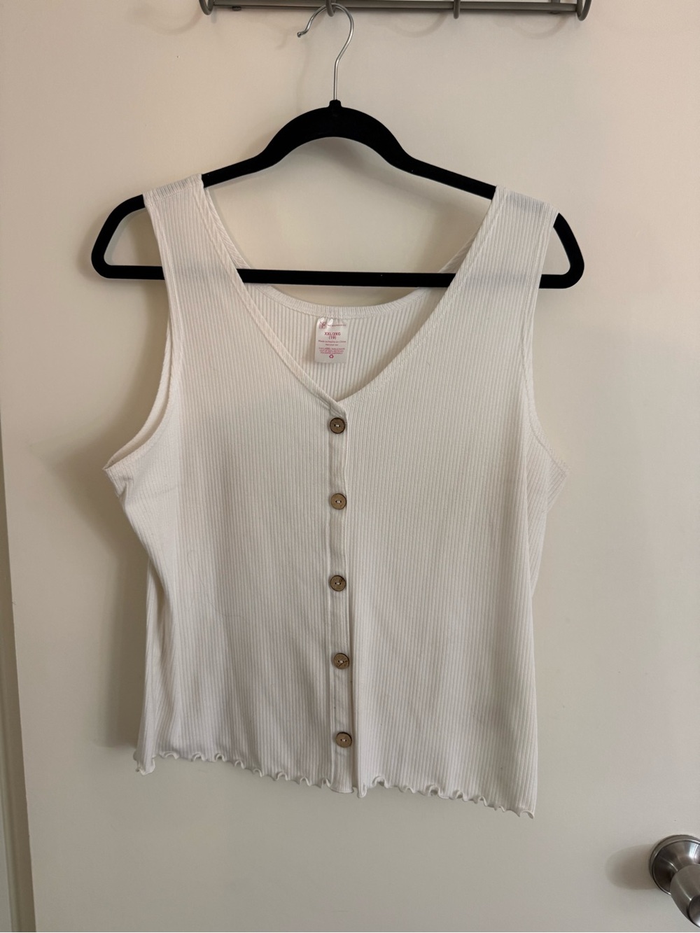 No Boundaries White Ribbed Button-Front Tank